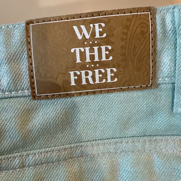 Free People Lap of Luxury Barrel Cargo Jeans Aqua Marine Metallic Size 27 NWOT - Picture 11 of 14